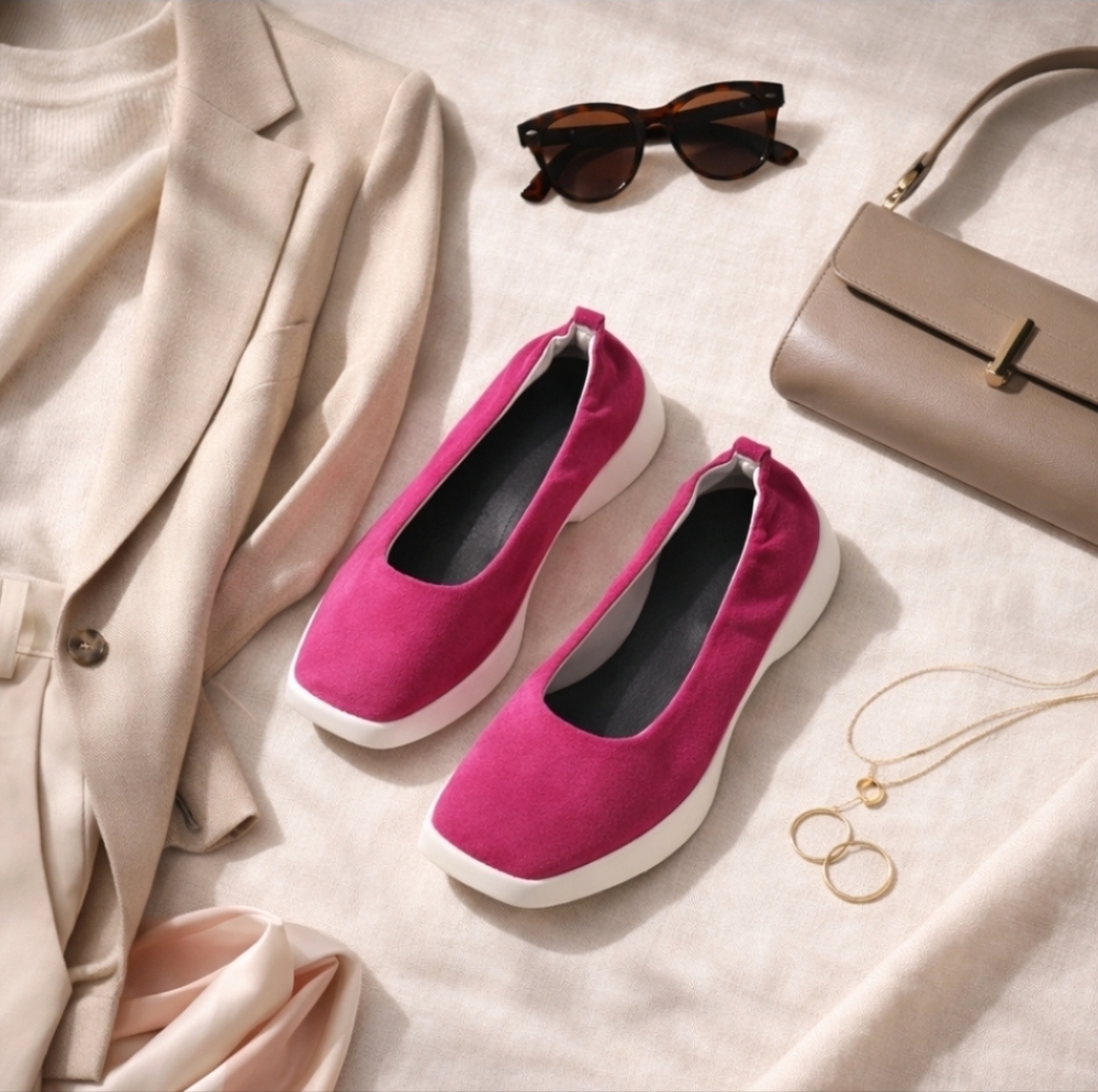 P448 Pink Suede Square Toe Ballet Flats Bella EU 39 Designer Balletcore Flats